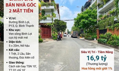 Bán căn góc 2 mặt tiền ven sông Bình Lợi – 4 tầng giá 16,9 tỷ